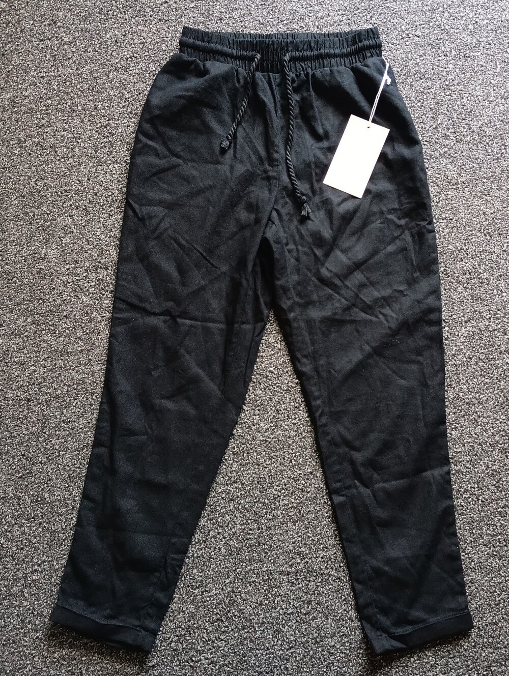 NWT Linen Blend Black Drawstring Pull On Elastic Waist Jogger Pants Sz Small - Picture 1 of 8